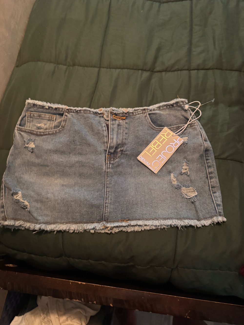 rebels Light Blue Distressed Denim Mini Skirt